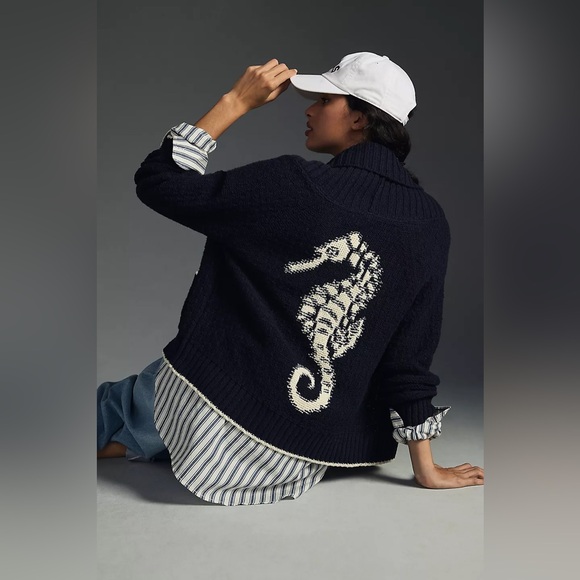 Anthropologie Maeve Seahorse Cardigan Sweater (Size MP) - Picture 1 of 6